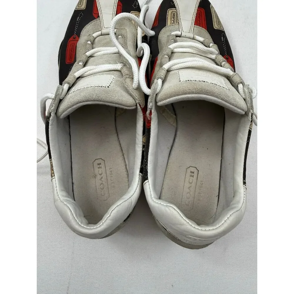 Coach Kate Logo Tag Print Leather Sneakers Size 10M Brown Orange‎ Designer Shoes
